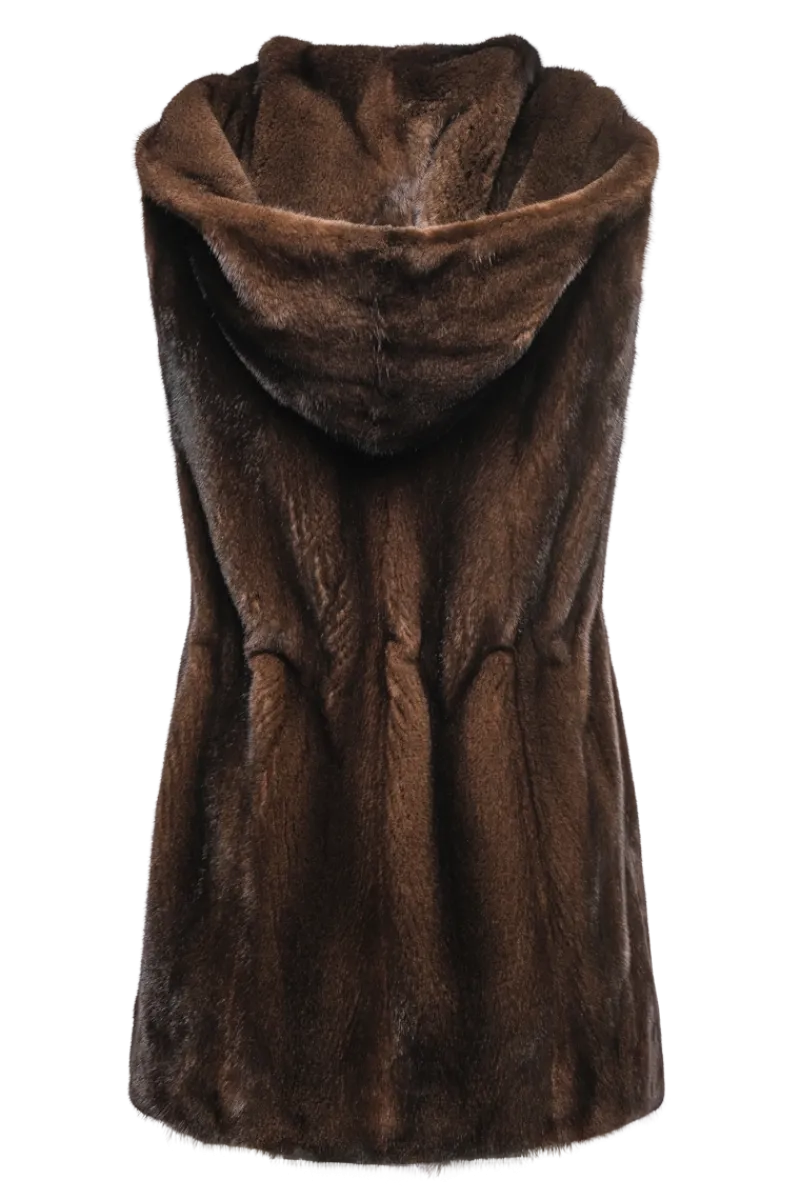 Hot American Hooded Vertical Mink Fur Vest Women Mink|Fur Vests