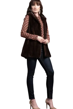 Hot American Hooded Vertical Mink Fur Vest Women Mink|Fur Vests