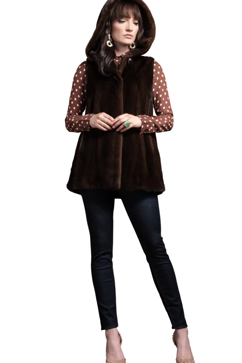 Hot American Hooded Vertical Mink Fur Vest Women Mink|Fur Vests