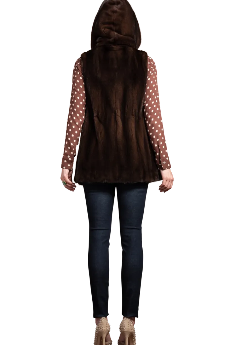 Hot American Hooded Vertical Mink Fur Vest Women Mink|Fur Vests