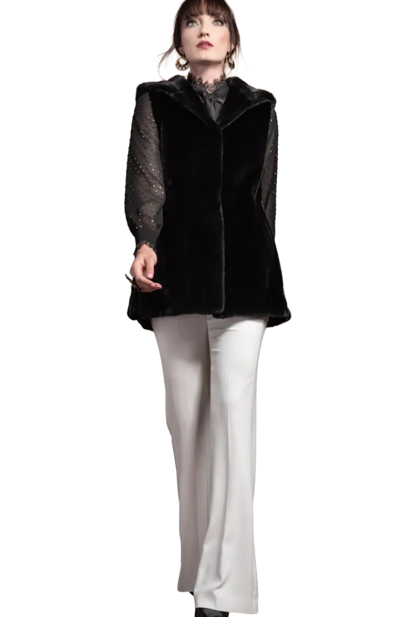 Hot American Hooded Vertical Mink Fur Vest Women Mink|Fur Vests