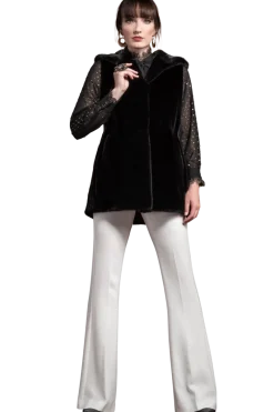 Hot American Hooded Vertical Mink Fur Vest Women Mink|Fur Vests