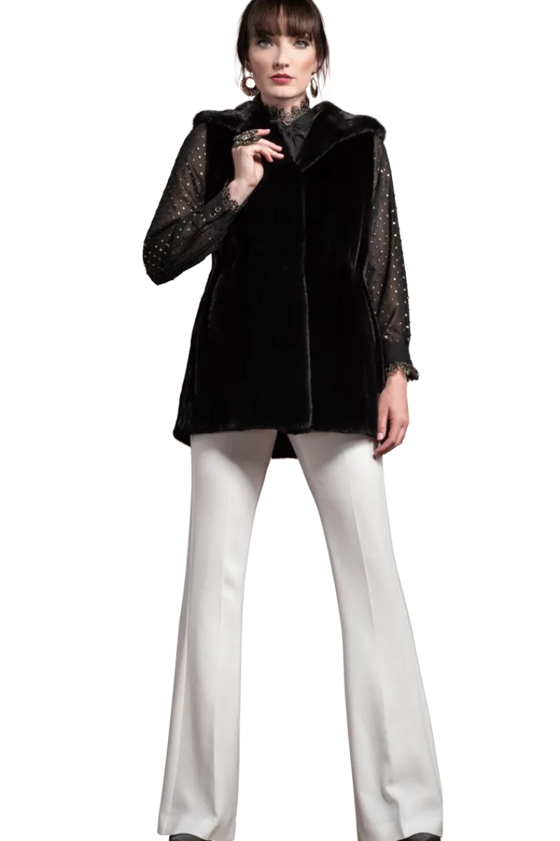 Hot American Hooded Vertical Mink Fur Vest Women Mink|Fur Vests