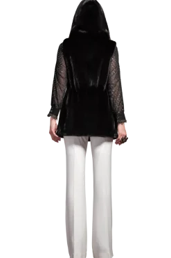 Hot American Hooded Vertical Mink Fur Vest Women Mink|Fur Vests