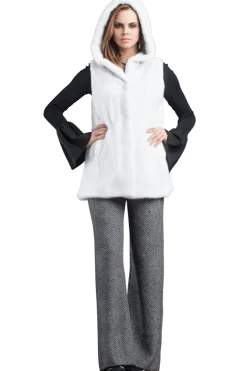 Hot American Hooded Vertical Mink Fur Vest Women Mink|Fur Vests