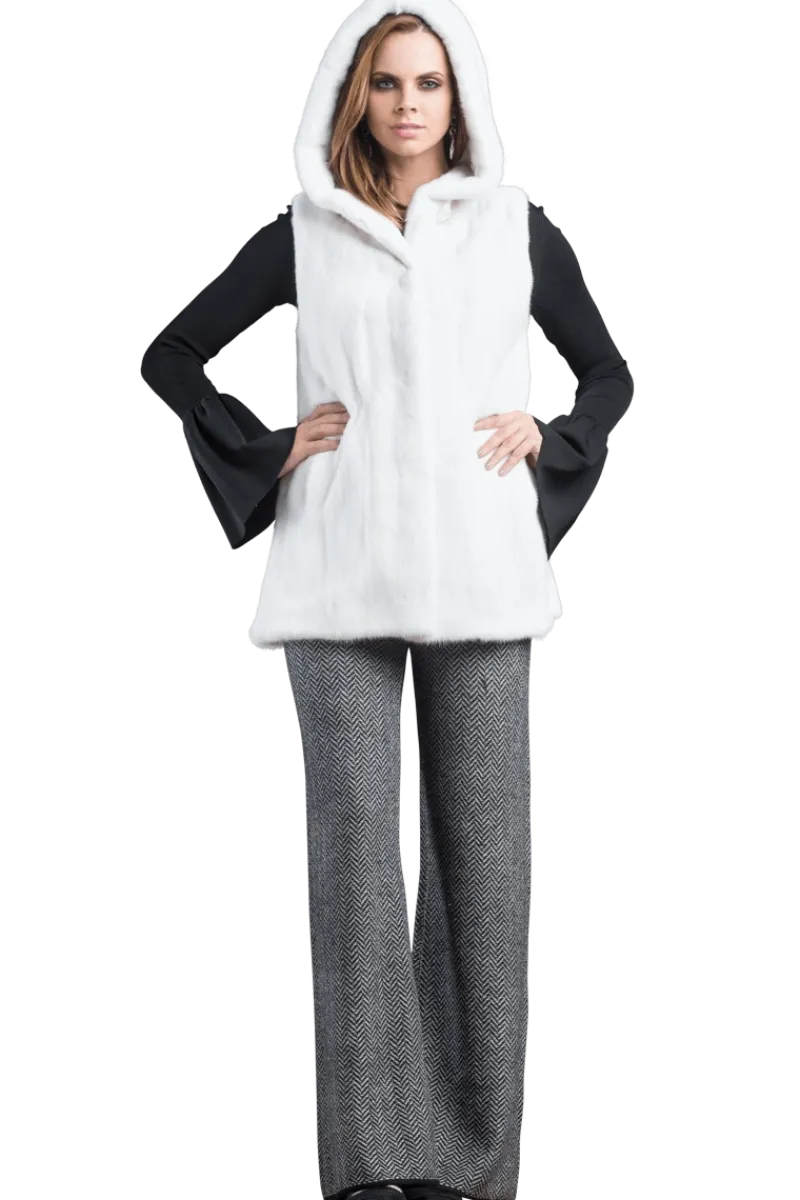 Hot American Hooded Vertical Mink Fur Vest Women Mink|Fur Vests