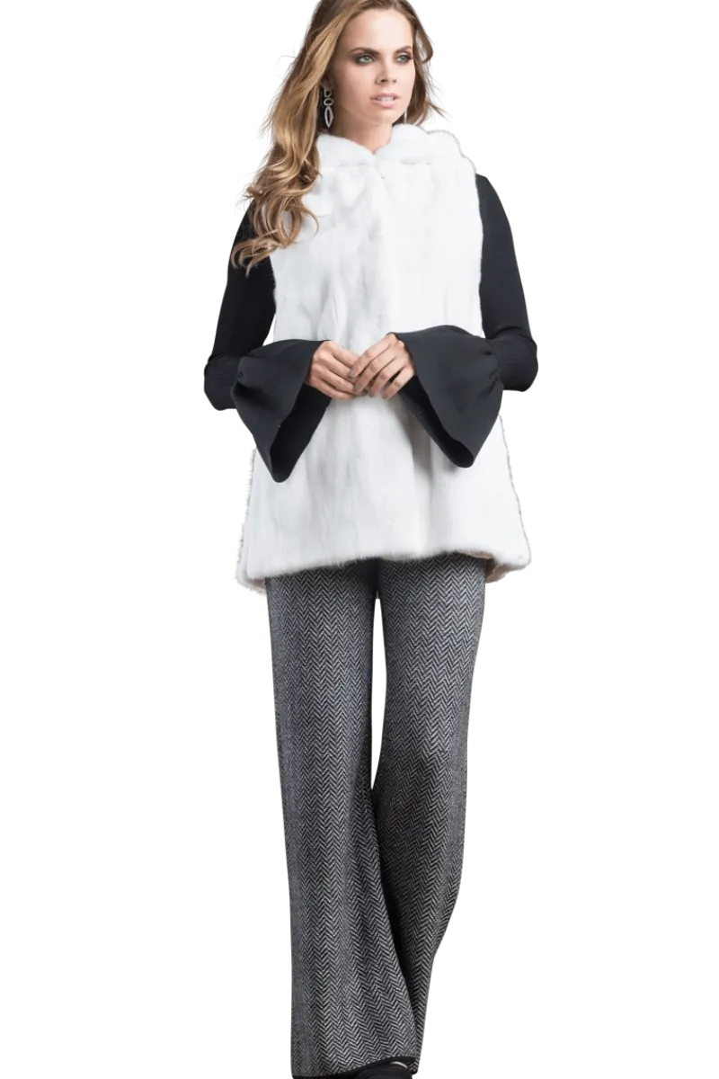 Hot American Hooded Vertical Mink Fur Vest Women Mink|Fur Vests