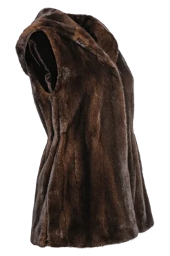 Hot American Hooded Vertical Mink Fur Vest Women Mink|Fur Vests