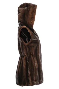 Hot American Hooded Vertical Mink Fur Vest Women Mink|Fur Vests