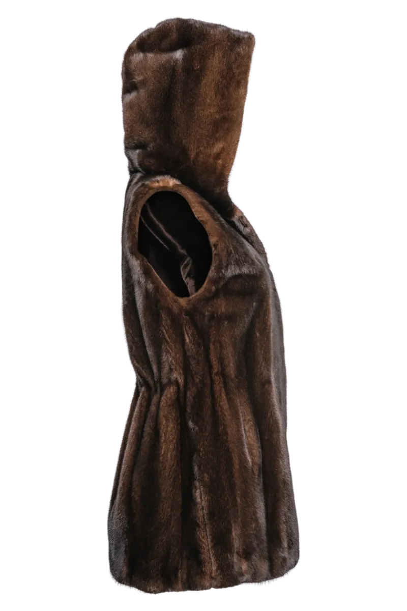 Hot American Hooded Vertical Mink Fur Vest Women Mink|Fur Vests