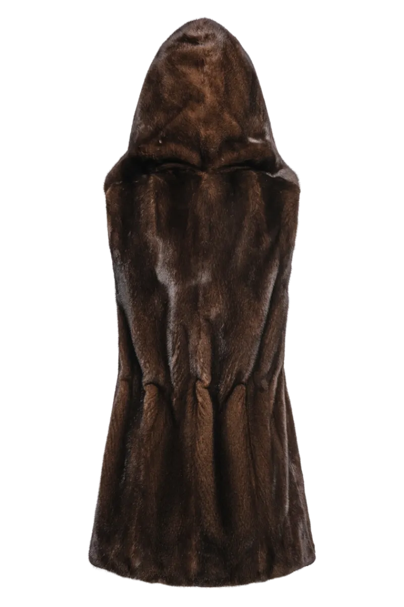 Hot American Hooded Vertical Mink Fur Vest Women Mink|Fur Vests