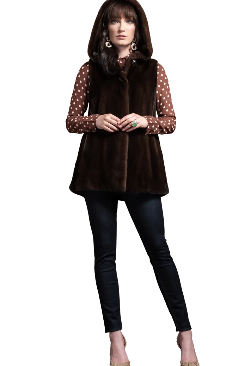 Hot American Hooded Vertical Mink Fur Vest Women Mink|Fur Vests