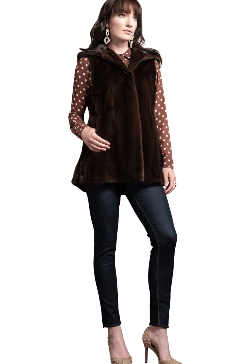 Hot American Hooded Vertical Mink Fur Vest Women Mink|Fur Vests