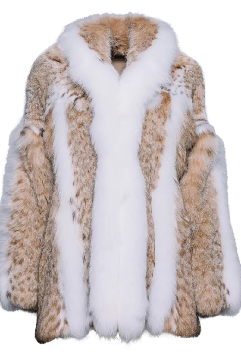 Hot American Lynx Fur Jacket - White Fox Fur Trim Women Lynx|Fur Jackets