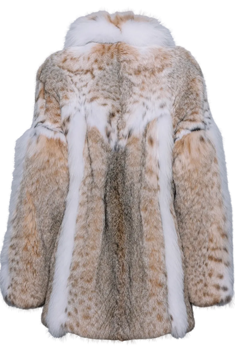 Hot American Lynx Fur Jacket - White Fox Fur Trim Women Lynx|Fur Jackets