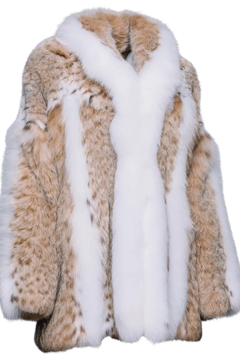 Hot American Lynx Fur Jacket - White Fox Fur Trim Women Lynx|Fur Jackets
