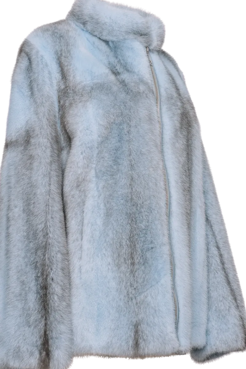 Baby Pink | Blue Silver Cross Mink Fur Jacket Women Mink|Fur Jackets