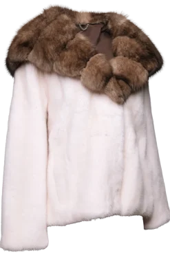 Belted Mink Fur Jacket - Tortora Sable Fur Hood Women Mink|Fur Jackets