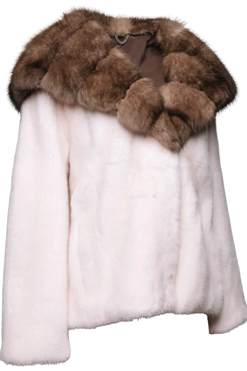 Belted Mink Fur Jacket - Tortora Sable Fur Hood Women Mink|Fur Jackets