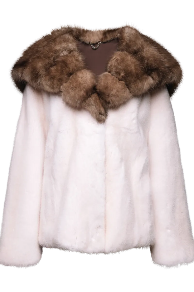 Belted Mink Fur Jacket - Tortora Sable Fur Hood Women Mink|Fur Jackets