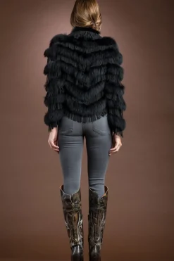 Black Fox and Suede Fringe Lace Fur Jacket Women Fur Jackets