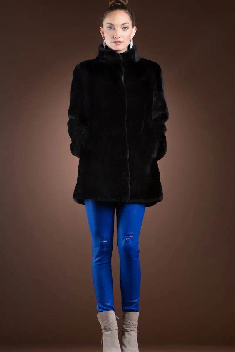 Sale Black Plucked Mink Fur Jacket Women Fur Jackets