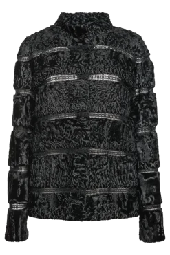 Clearance Reversible Horizontal Swakara Fur Jacket - Netting Detail Women Fur Jackets