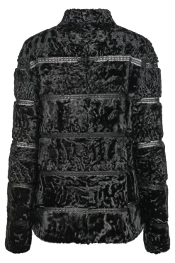 Clearance Reversible Horizontal Swakara Fur Jacket - Netting Detail Women Fur Jackets