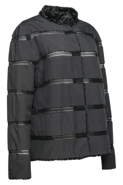 Clearance Reversible Horizontal Swakara Fur Jacket - Netting Detail Women Fur Jackets