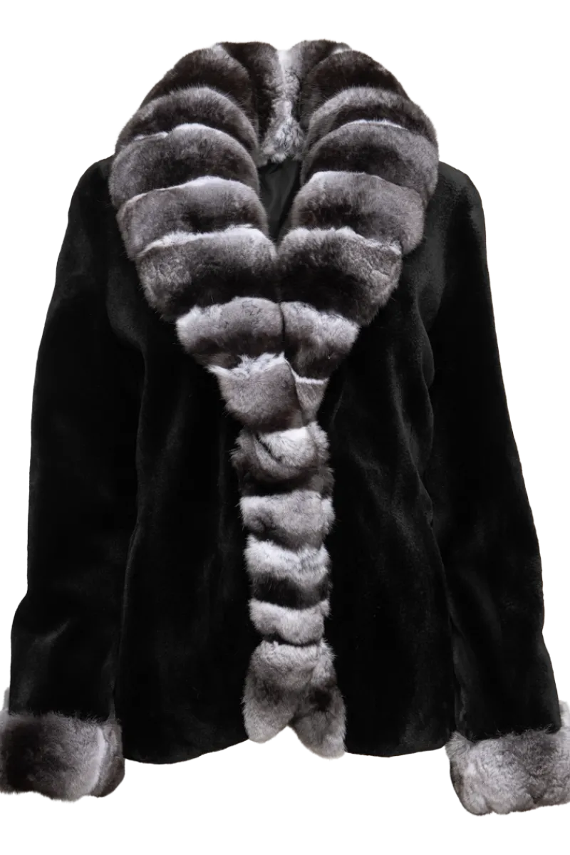 Sale Sheared Mink and Chinchilla Fur Jacket - Curved Front Women Mink|Fur Jackets