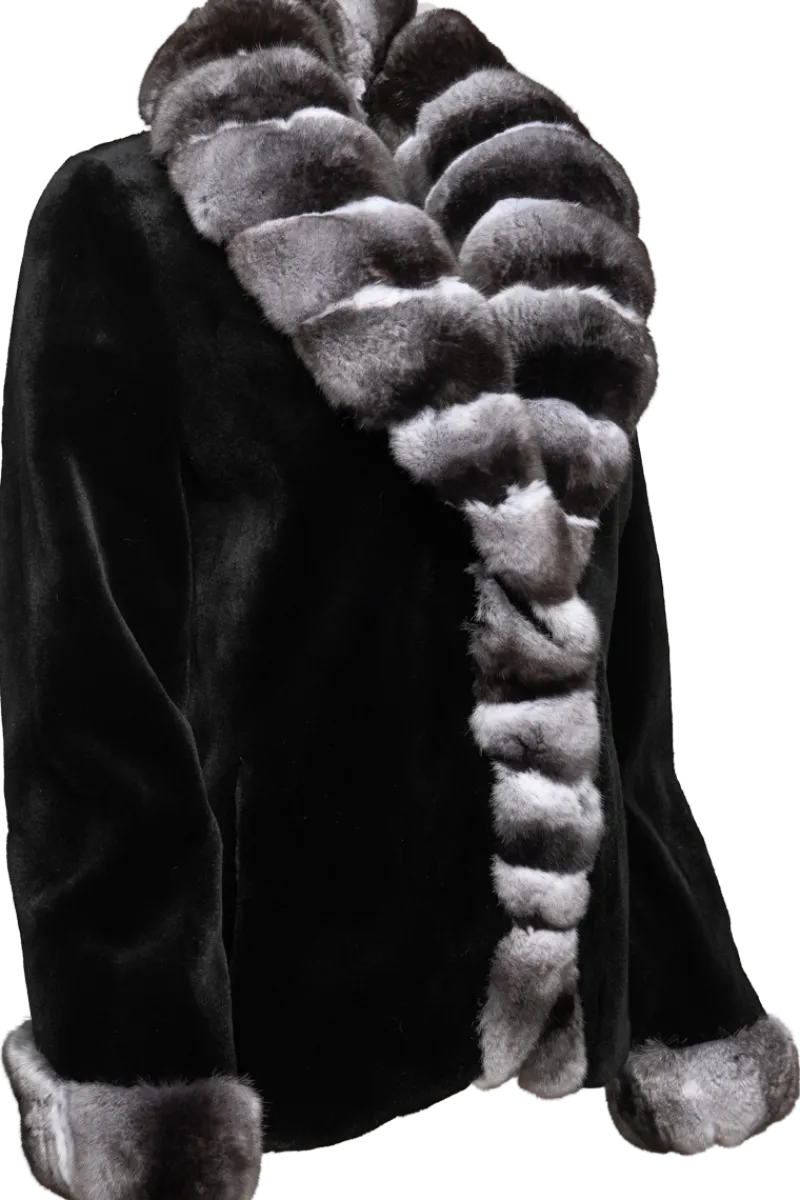 Sale Sheared Mink and Chinchilla Fur Jacket - Curved Front Women Mink|Fur Jackets