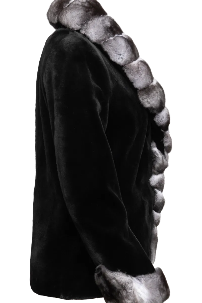 Sale Sheared Mink and Chinchilla Fur Jacket - Curved Front Women Mink|Fur Jackets