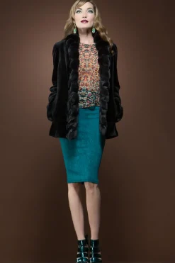 Hot Black Sheared Mink and Chinchilla Fur Jacket Women Fur Jackets