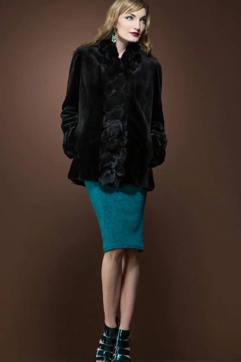 Hot Black Sheared Mink and Chinchilla Fur Jacket Women Fur Jackets