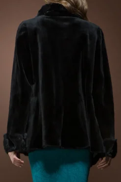 Hot Black Sheared Mink and Chinchilla Fur Jacket Women Fur Jackets