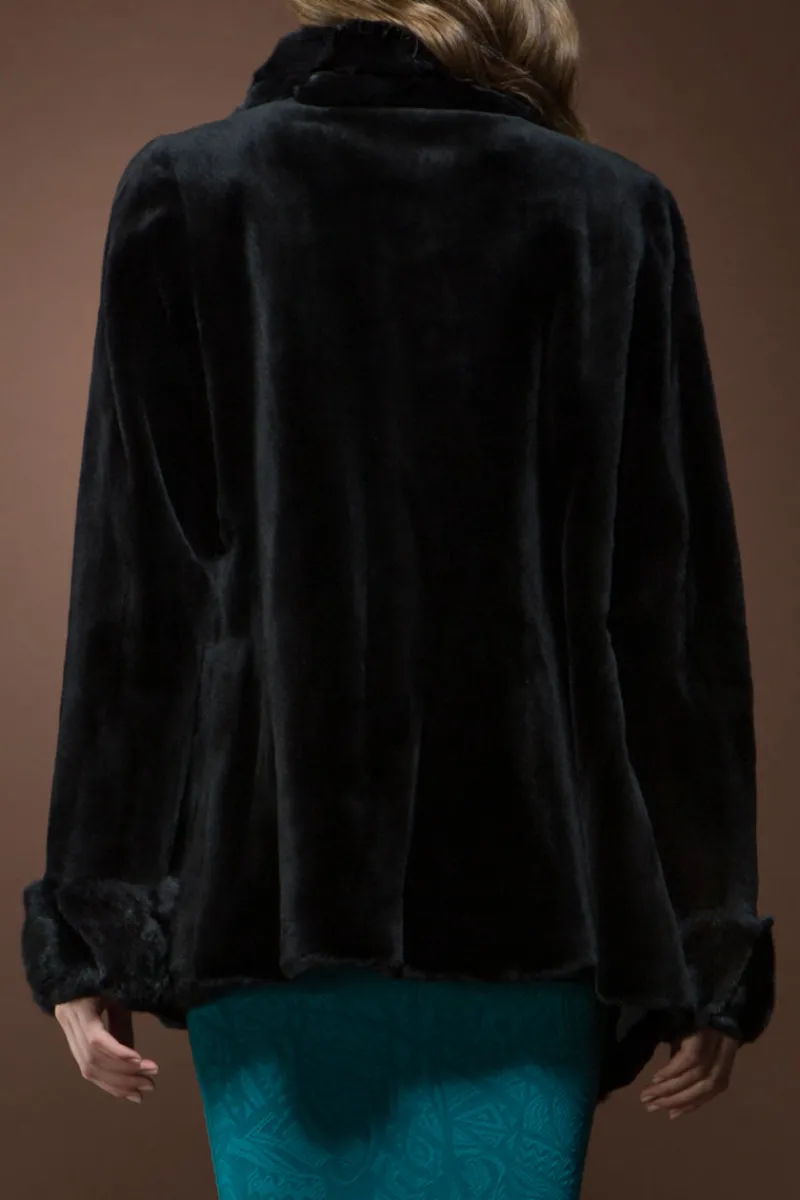 Hot Black Sheared Mink and Chinchilla Fur Jacket Women Fur Jackets