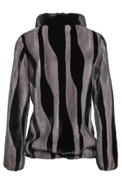 Best Black Star & Blue Iris Patterned Zip-Up Mink Fur Jacket Women Mink|Fur Jackets