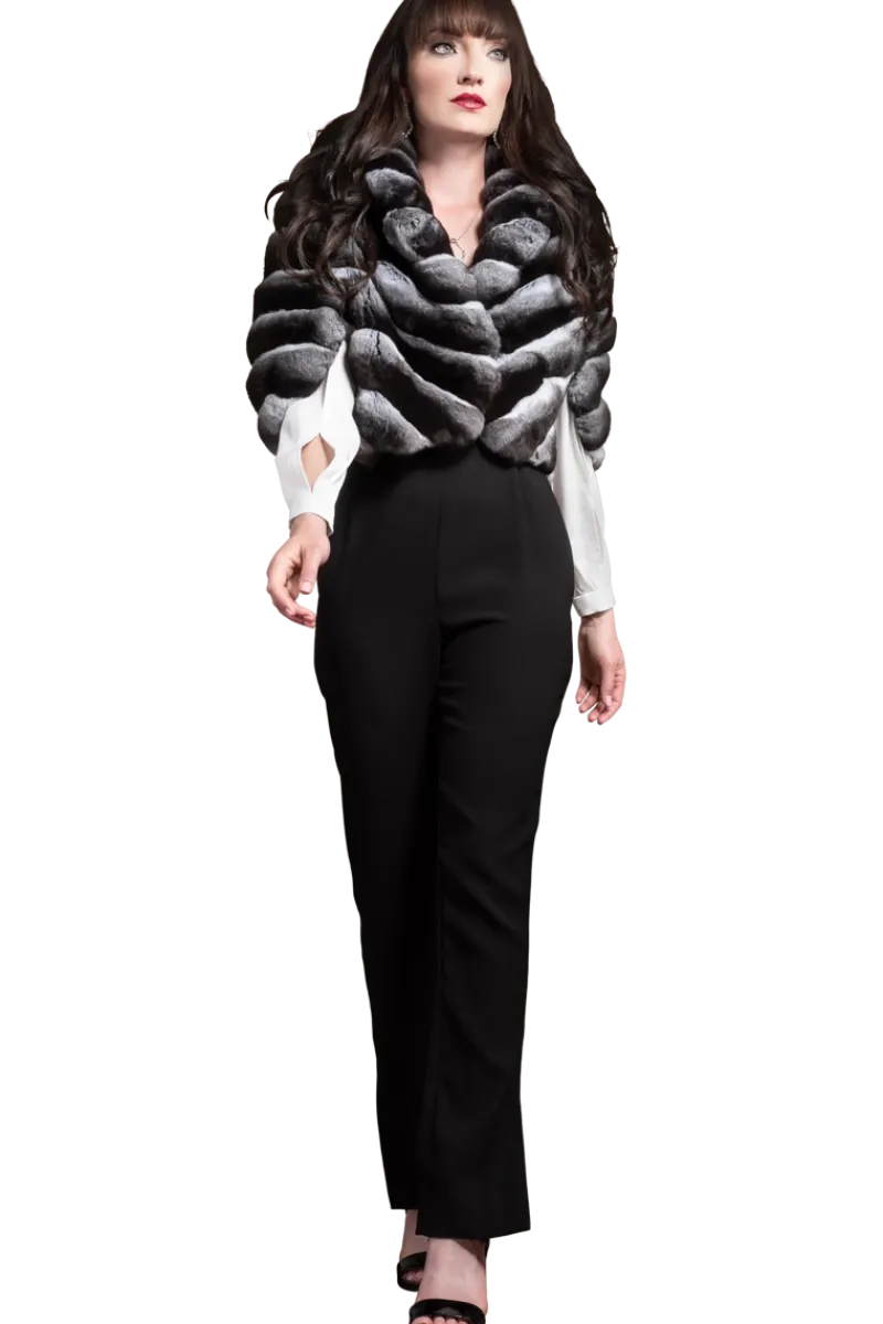 Clearance Black Velvet Diagonal Chinchilla Fur Cape Women Bridal Evening Fur|Chinchilla