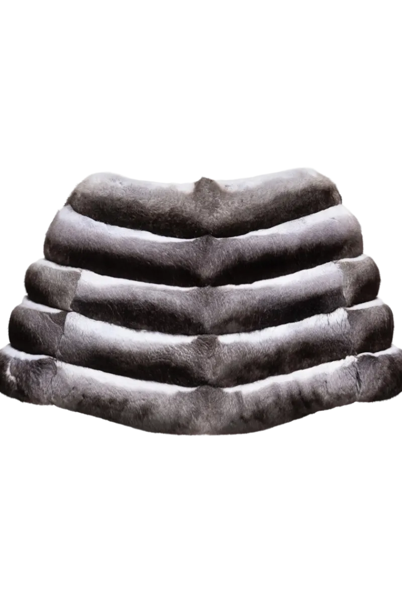 Outlet Black Velvet Natural Chinchilla Capelet - Bow Detail Women Chinchilla