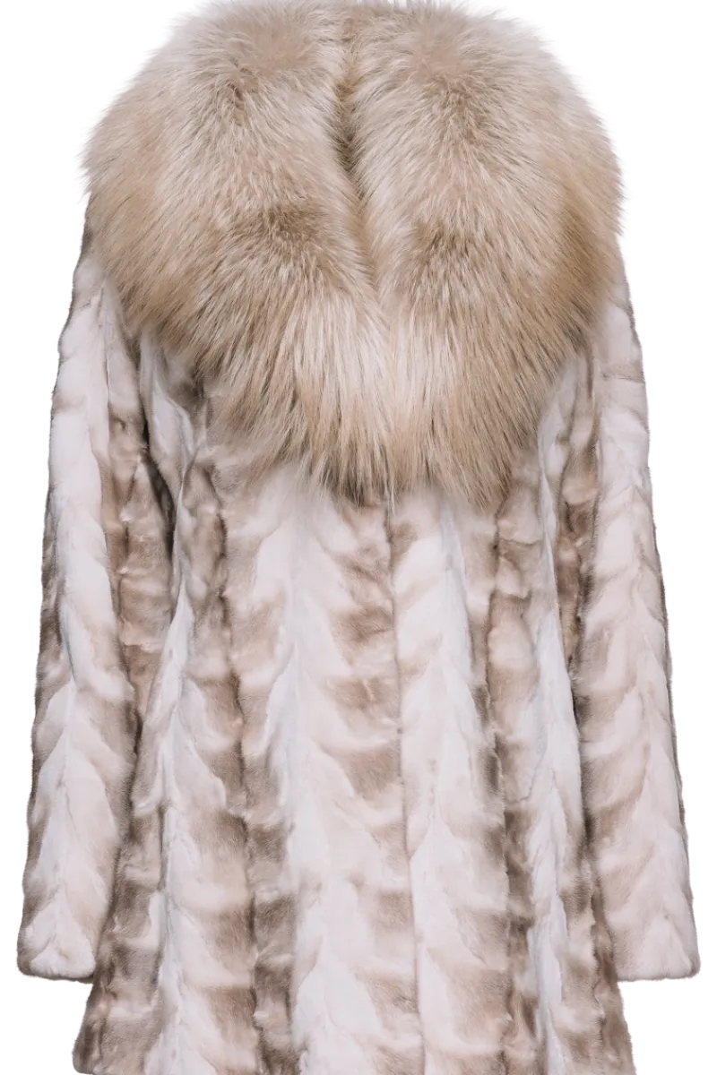 Online Sheared Mink Sections Fur Jacket - Fox Collar Women Fur Jackets|Mink