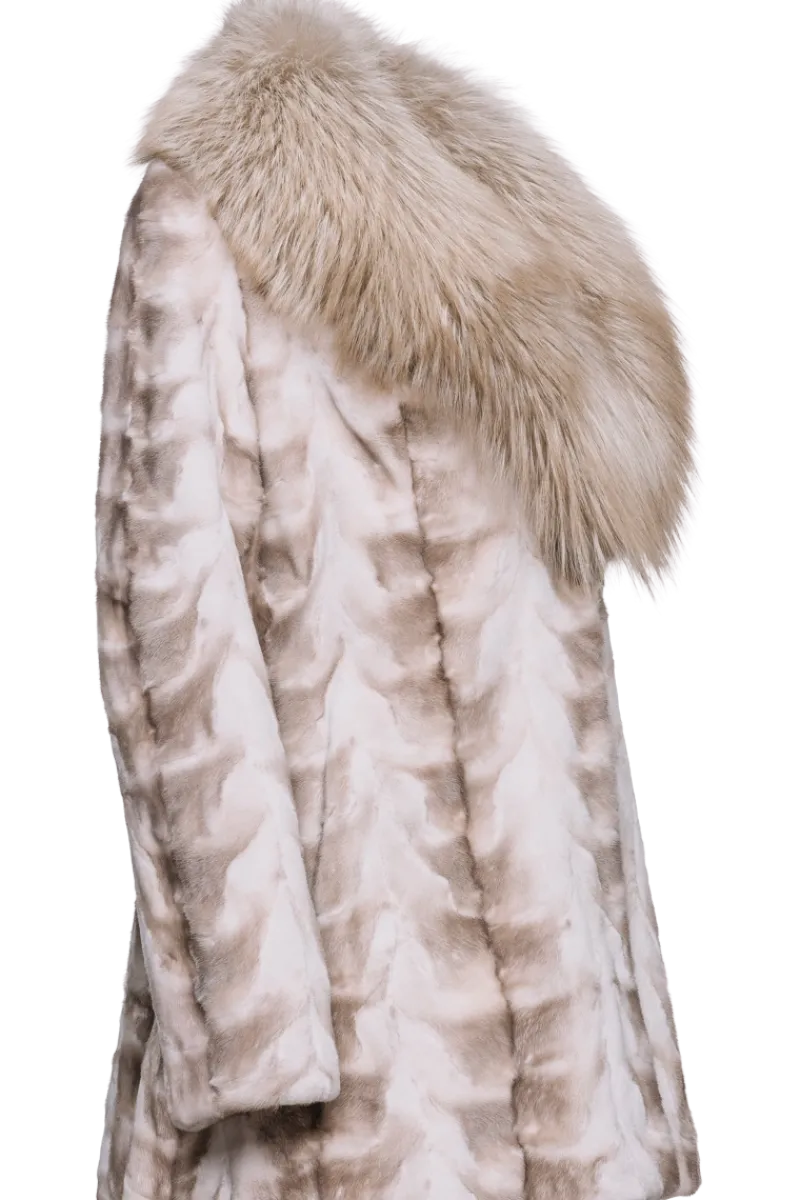 Online Sheared Mink Sections Fur Jacket - Fox Collar Women Fur Jackets|Mink