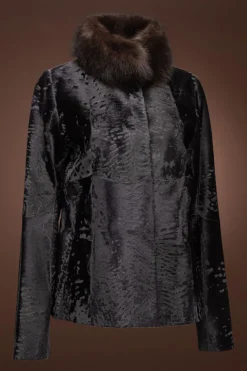 Broadtail Fur Jacket - Russian Sable Fur Collar Women Fur Jackets