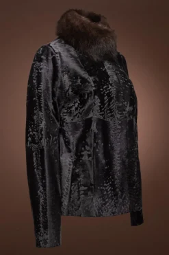Broadtail Fur Jacket - Russian Sable Fur Collar Women Fur Jackets