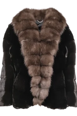 New Chevron Blackglama Mink Fur Jacket - Stone Marten Trim Women Fur Jackets