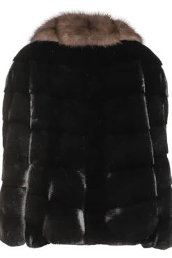 New Chevron Blackglama Mink Fur Jacket - Stone Marten Trim Women Fur Jackets
