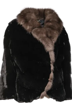 New Chevron Blackglama Mink Fur Jacket - Stone Marten Trim Women Fur Jackets