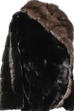 New Chevron Blackglama Mink Fur Jacket - Stone Marten Trim Women Fur Jackets