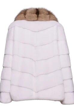 Online Chevron Snow White Mink Fur Jacket - Stone Marten Trim Women Mink|Fur Jackets