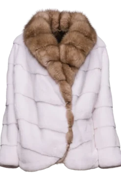 Online Chevron Snow White Mink Fur Jacket - Stone Marten Trim Women Mink|Fur Jackets