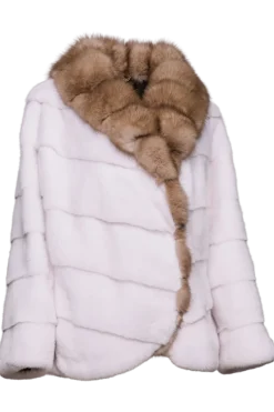 Online Chevron Snow White Mink Fur Jacket - Stone Marten Trim Women Mink|Fur Jackets